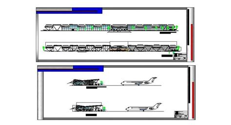 International Airport All Sided Elevation And Section Cad Drawing