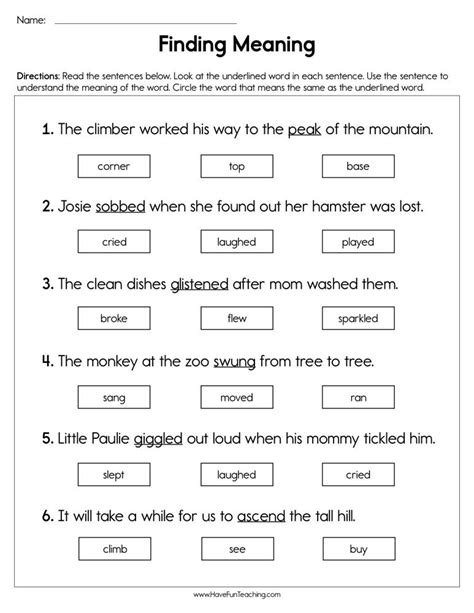 Vocabulary In Context Worksheet