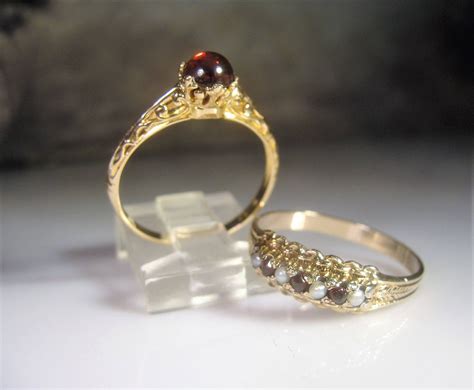 Victorian Bridal Ring Set 10k Garnet Bridal Rings Garnet Engagement
