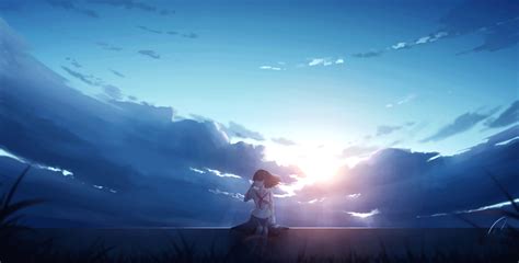 Wallpaper Anime Girls Landscape Artwork Alone Sky Sunset