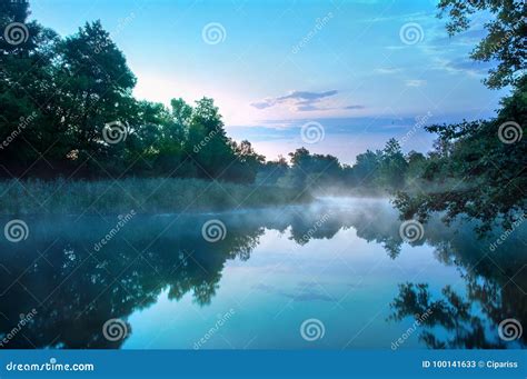 Morning Fog On A Calm River Stock Image Image Of Foggy Beautiful