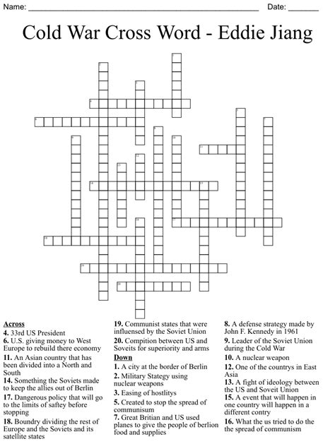 Cold War Crossword Puzzle Wordmint