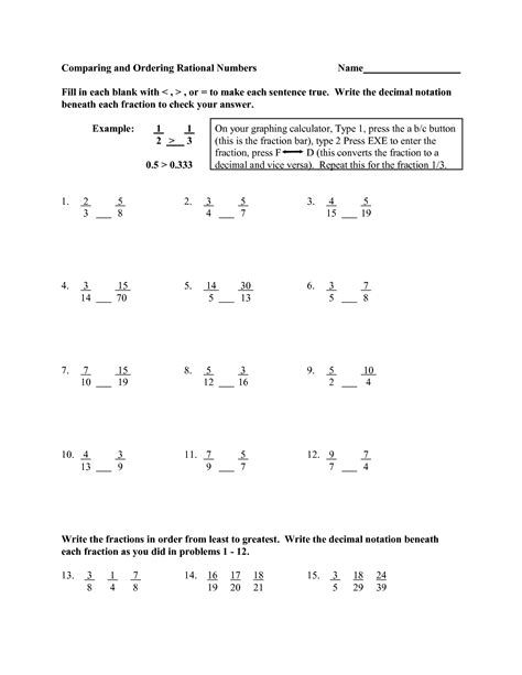 6th Grade Rational Numbers Worksheet With Answers