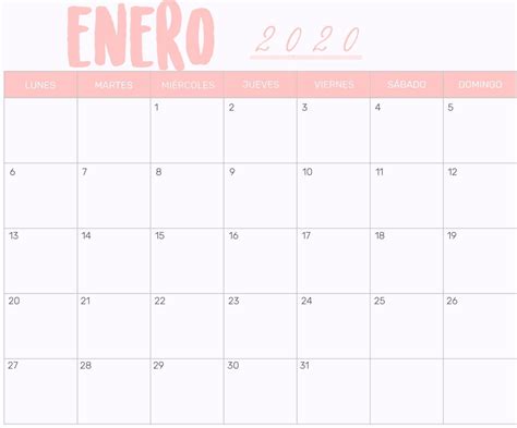Calendario 2020 En 2020 Con Imágenes Calendario Calendario Enero