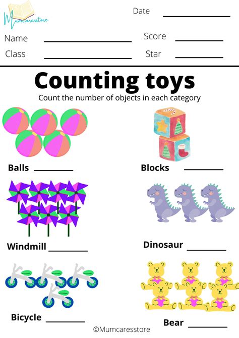 Counting With Toys Maths Printable Worksheet For Pre School Etsy