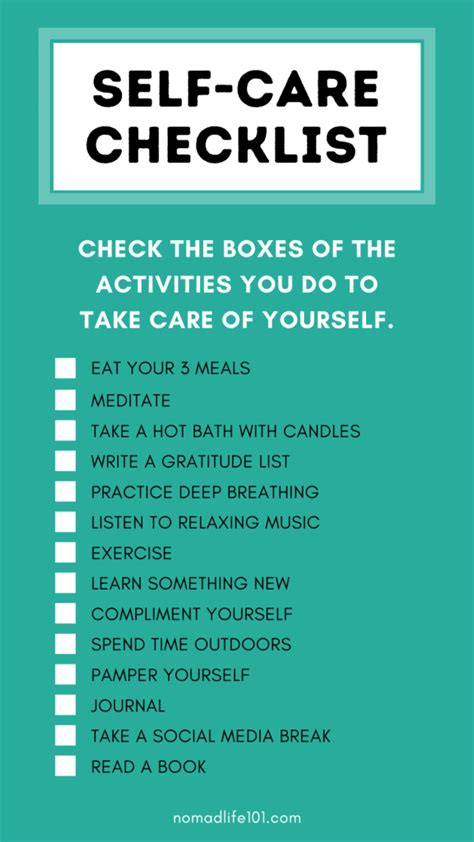 Daily Self Care Checklist 2023 Nomad Life 101