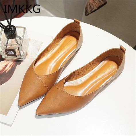 2019 Spring Black Soft Leather Shoes Women Ballet Flats Pointed Toe