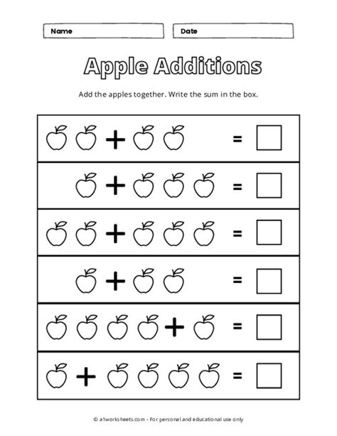 Kindergarten Apple Addition Worksheets