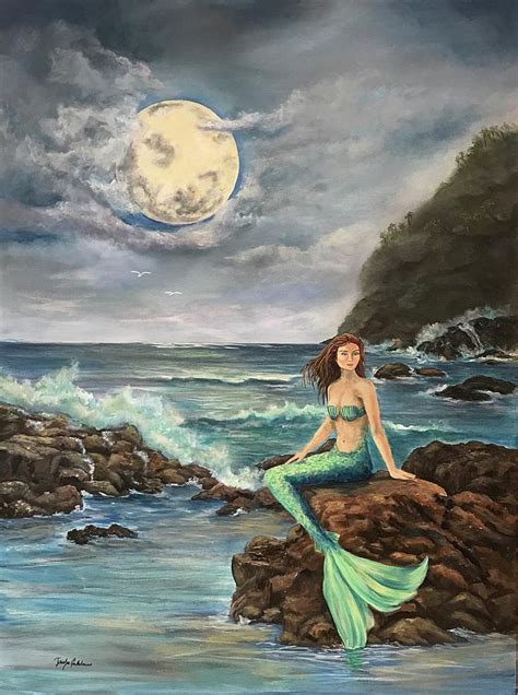 Mermaid In The Moonlight Painting By Trisha Calabrese