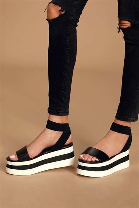 Steve Madden Haze Platform Sandals Black And White Sandals Lulus