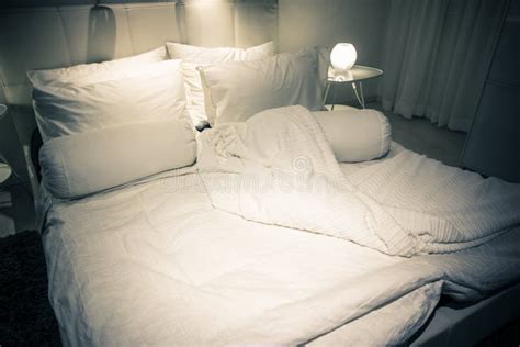 Bed At Night Stock Image Image Of Cushion Crumpled 37020979
