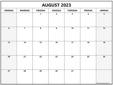 August 2023 Kalender Dansk Kalender August