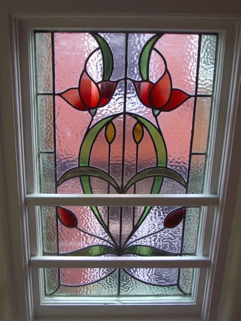 Restored Art Nouveau Window On Staircase Stained Glass Flowers Stained Glass Diy Stained
