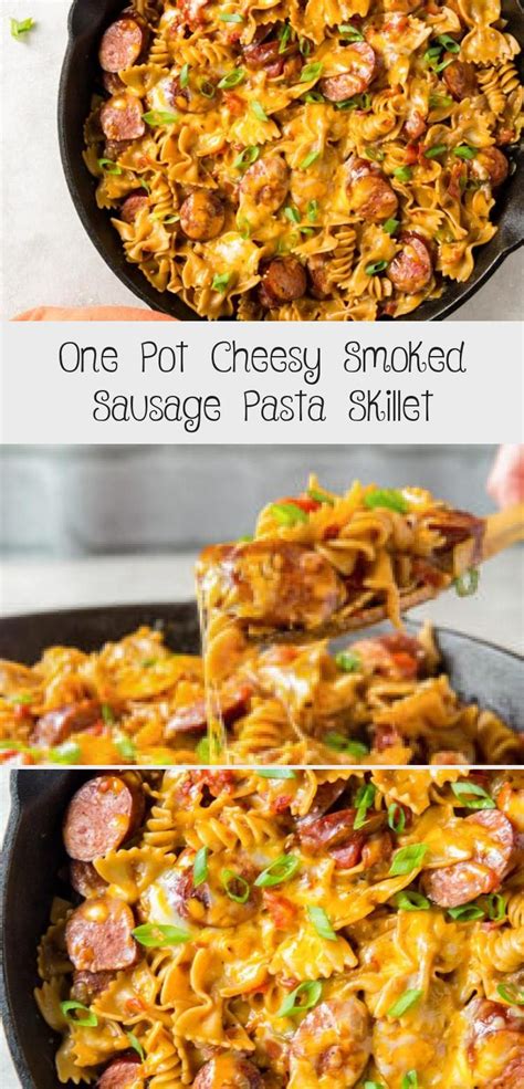 Sprinkle remaining cheese on top and cover for about 5 minutes to allow cheese to melt. One Pot Cheesy Smoked Sausage Pasta Skillet - Easy Recipes ...