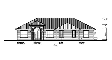 Front Elevation Details Of One Story House Cad Drawing Details Dwg File