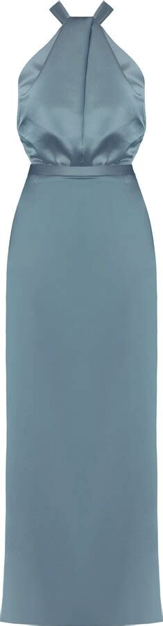 Undress Elona X Neckline Stone Blue Satin Evening Maxi Dress Shopstyle