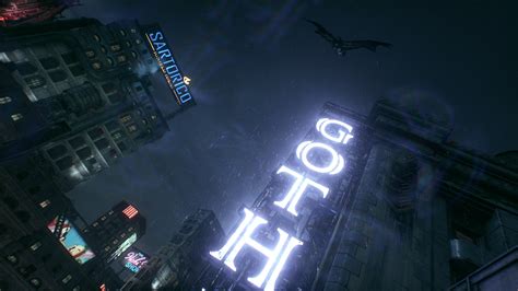 Batman Arkham Knight Neon Night City Rain Video Games Cgi City Lights