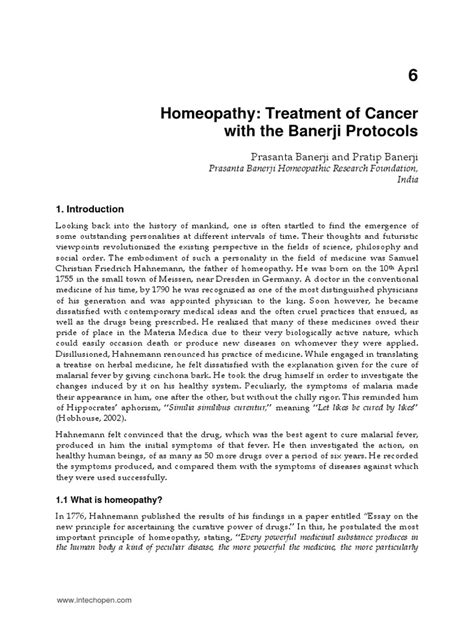 Intech Homeopathy Treatment Of Cancer With The Banerji Protocols Pdf