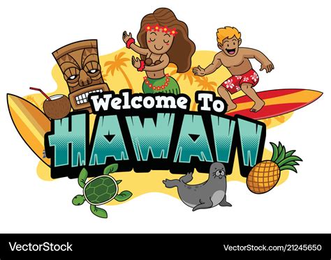 Welcome To Hawaii Cartoon Style Royalty Free Vector Image