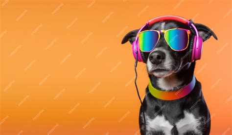 Premium Ai Image Close Up Of Dog Wearing Glasses And Headset Bright