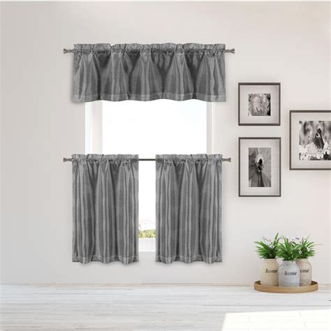 Duck River Ailin Kitchen Valance In Grey Silver 15 In W X 58 In L 3 Piece Pertaining To Cotton Blend Grey Kitchen Curtain Tiers 