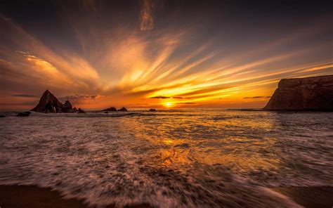Beautiful Golden Beach Sunset Scenery Wallpaper By Rogue
