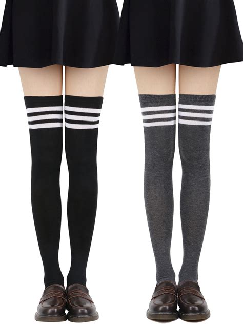 simplicity tube socks women s retro striped trim long knee high socks stockings bk wh gy wh