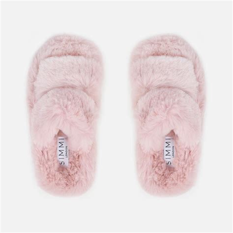 Fuzziest Blush Pink Faux Fur Fluffy Slippers Simmi London