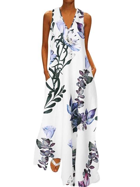 S 5xl Bohemia Long Maxi Dress Women Sleeveless V Neck Dress Butterfly Print Causal Boho Dress