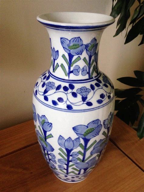 Large Blue And White Ceramic Vase Etsy Uk White Ceramic Vases