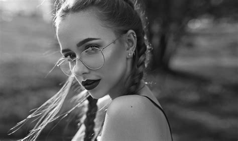 Portrait Monochrome Women Anastasia Lis Model Women With Glasses