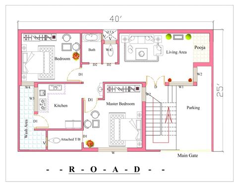 40x25 House Plan 2 Bedroom House Plan Dk3dhomedesign