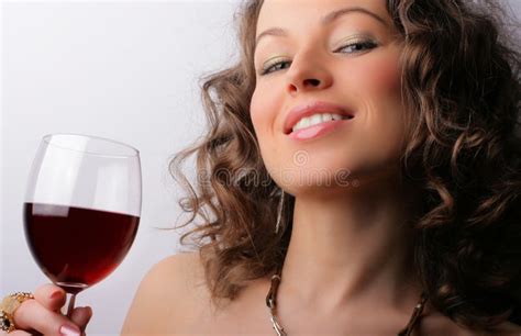 Beautiful Woman With Glass Red Wine Stock Image Image Of Face Desire