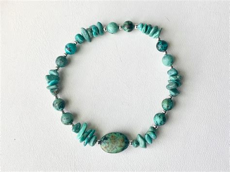 African Turquoise Stretch Bracelet Beaded With Sterling Etsy Israel