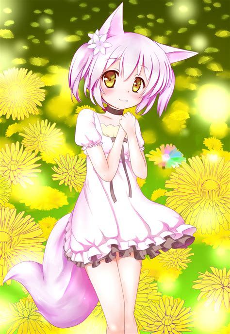 Safebooru 1girl Absurdres Animal Ears Dress Flower Fox Ears Fox Tail