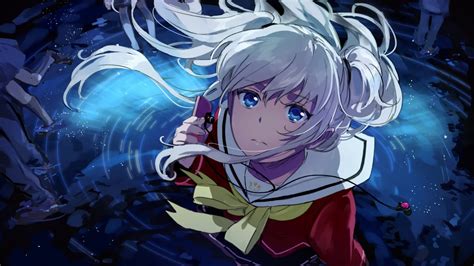Fond Décran Illustration Cheveux Blancs Anime Filles Anime Yeux Bleus Espace Ouvrages D