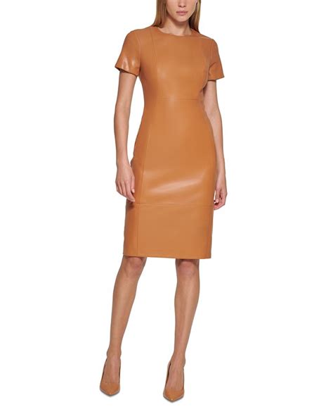Calvin Klein Faux Leather Sheath Dress And Reviews Dresses Women Macys