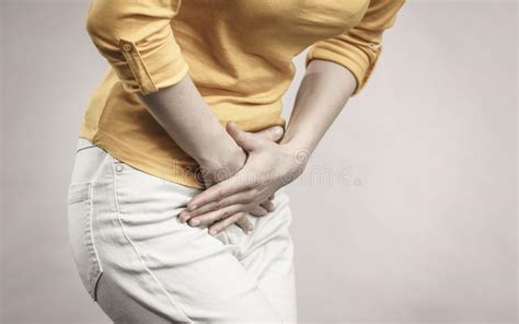 Woman With Hands Holding Her Crotch Stock Image Image Of Ache Suffer