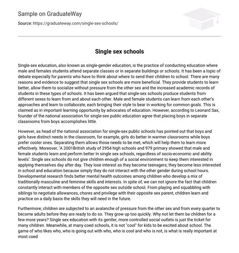 ⇉single Sex Schools Essay Example Graduateway