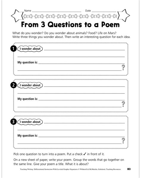 Writing Free Form Poetry Leveled Graphic Organizers Printable