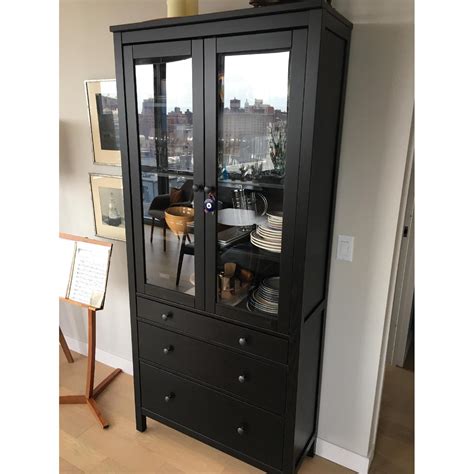 Ikea Hemnes Glass Door Cabinet W 3 Drawers In Brown Black Aptdeco