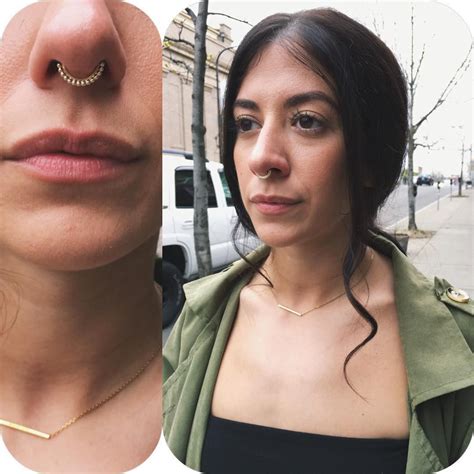 this gorgeous fresh septum piercing was done by anna bananzaaaa with a dainty beaded yellow