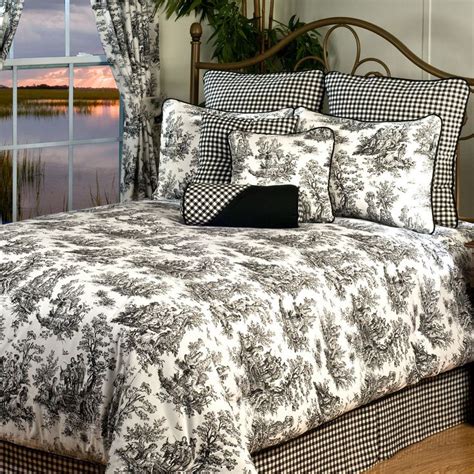 Toile de jouy cotton quilt bedding. Plymouth King 10-piece Bedding Set, Black | Luxury bedding ...