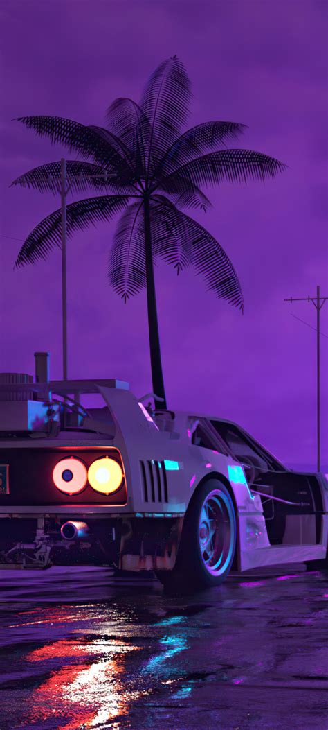 1080x2400 Retro Wave Sunset And Running Car 1080x2400 Resolution