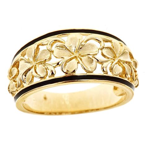 Custom made hawaiian jewelry browse: Hawaiian Jewelry 14k Yellow Gold Cut Out 5 Plumeria Taper Ring with Enamel | eBay