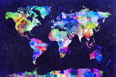 World Map Urban Watercolor Digital Art By Michael Tompsett Pixels Merch