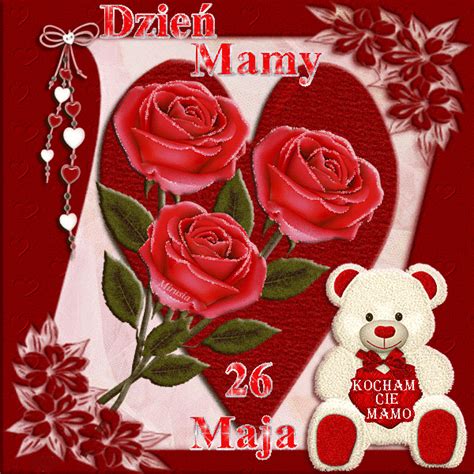 Mamo, przytulam cię dziś bardzo mocno!,dzien matki, dzień matki, dzien mamy, dzień mamy, dla mamy, kochanej mamie, mamie. Róże i misiu dla mamy - Gify i obrazki na GifyAgusi.pl