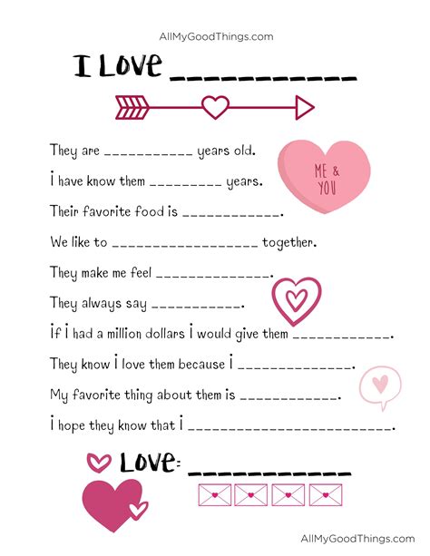 Free Valentines Day Printable Questionnaire All My Good Things
