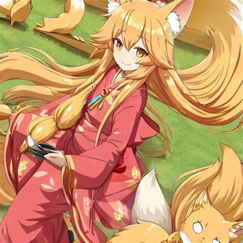 Cute Anime Fox Girl With Golden Flowing Long Hair Openart