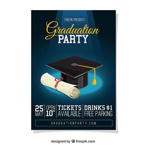 Premium Vector Graduation Party Poster With Diploma And Graduation Cap